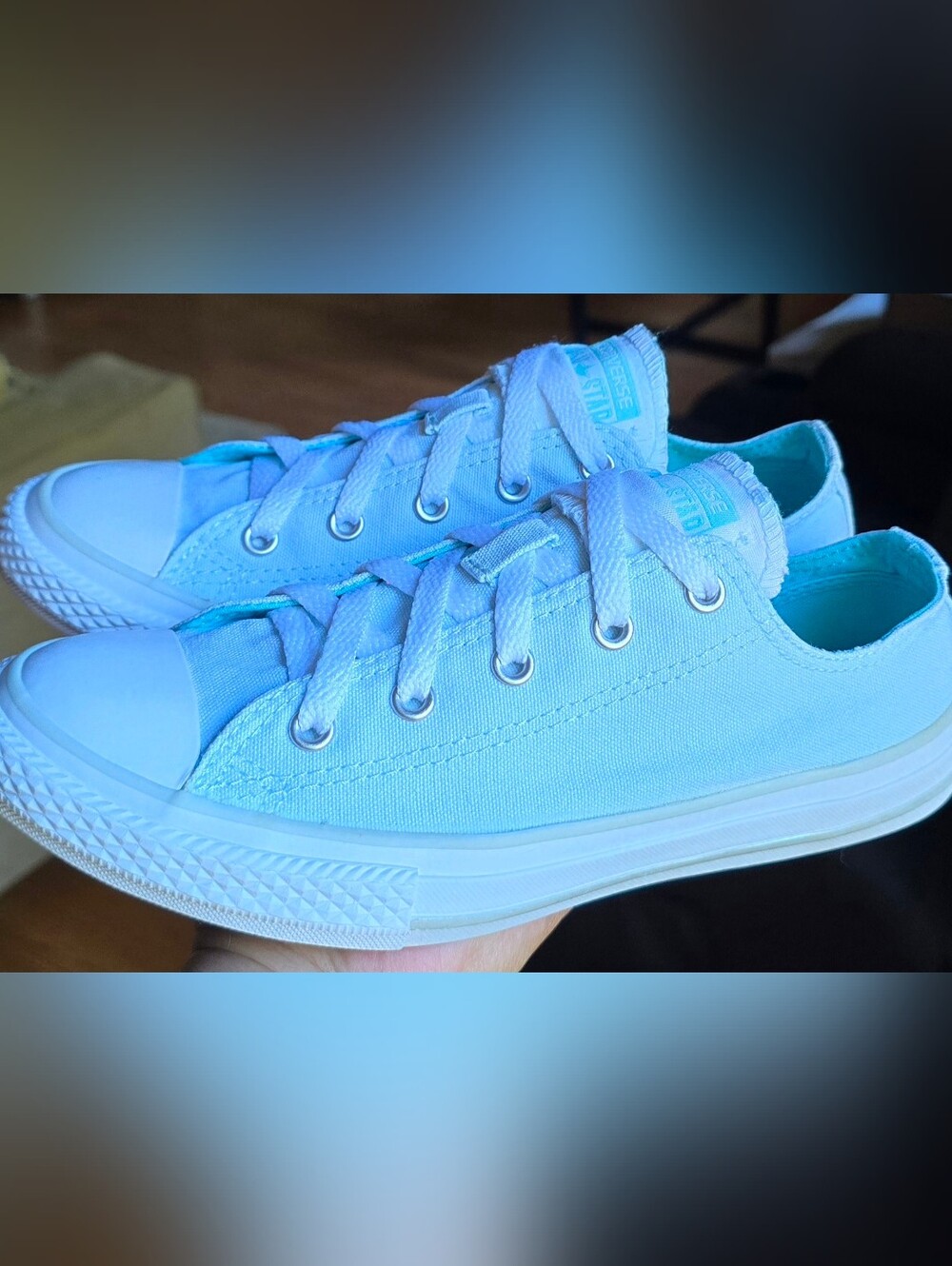 Big Girl's Sz 4 CONVERSE CTAS 'Aqua' Low Double Tongue Casual Shoes
